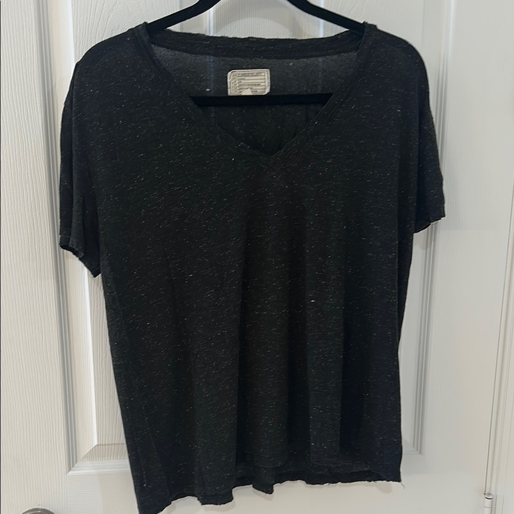 Current/Elliott Black V-Neck Tee with Gold Threading